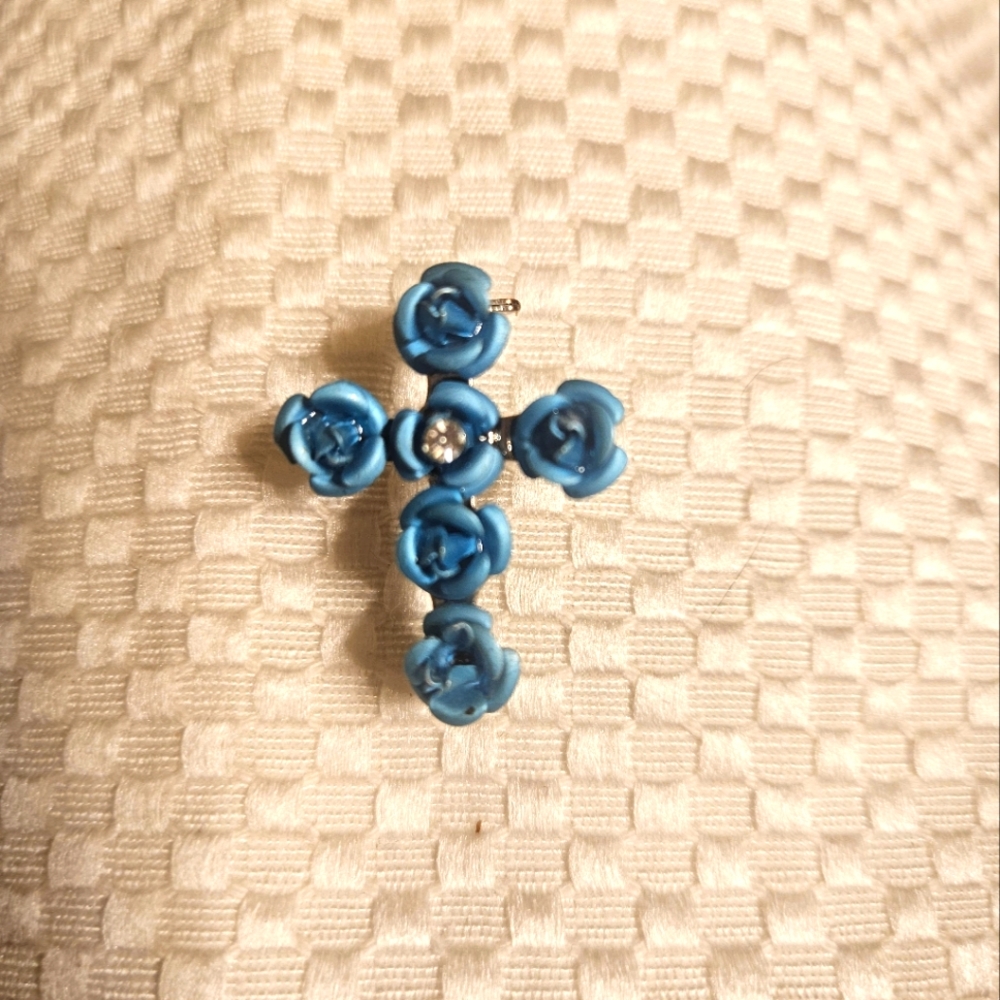 Blue rose cross pin